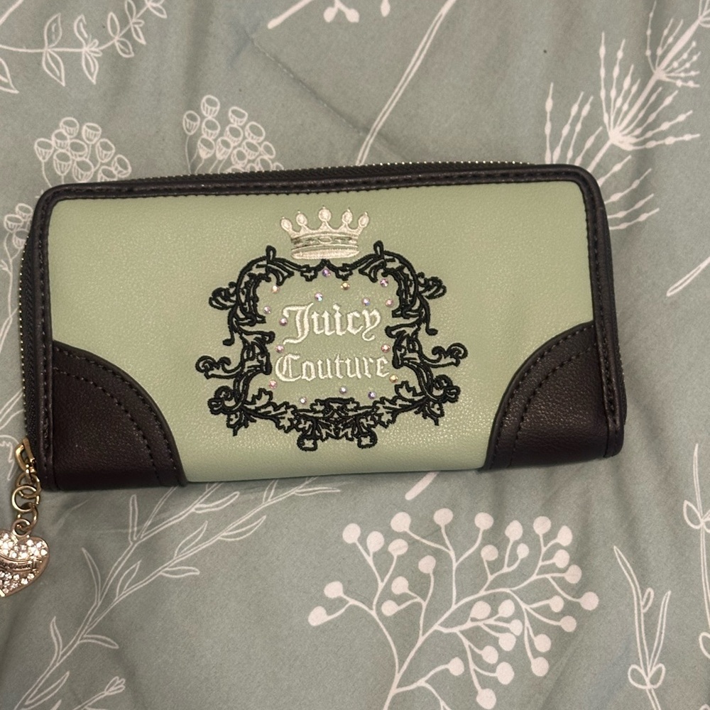 Juicy Couture Green and Dark Brown Faux Leather Wallet